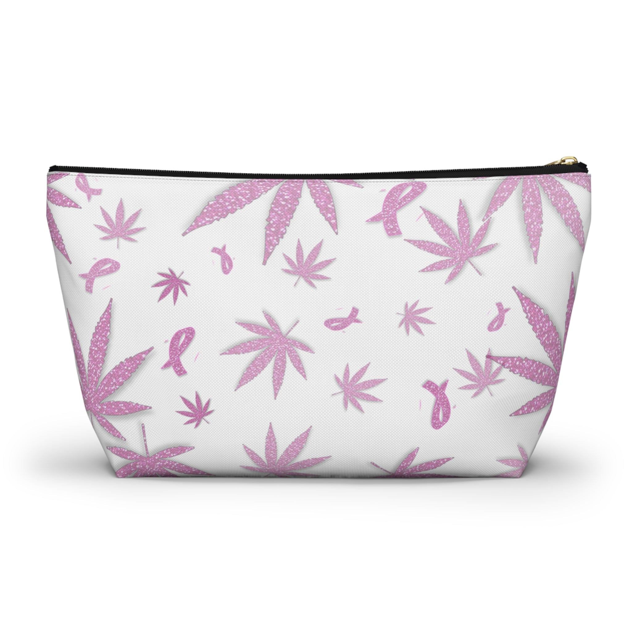 Fight Like A Badass Breast Cancer Awareness And Support Cannabis Themed Stash Bag Makeup Bag Accessory Pouch Stoner Gift