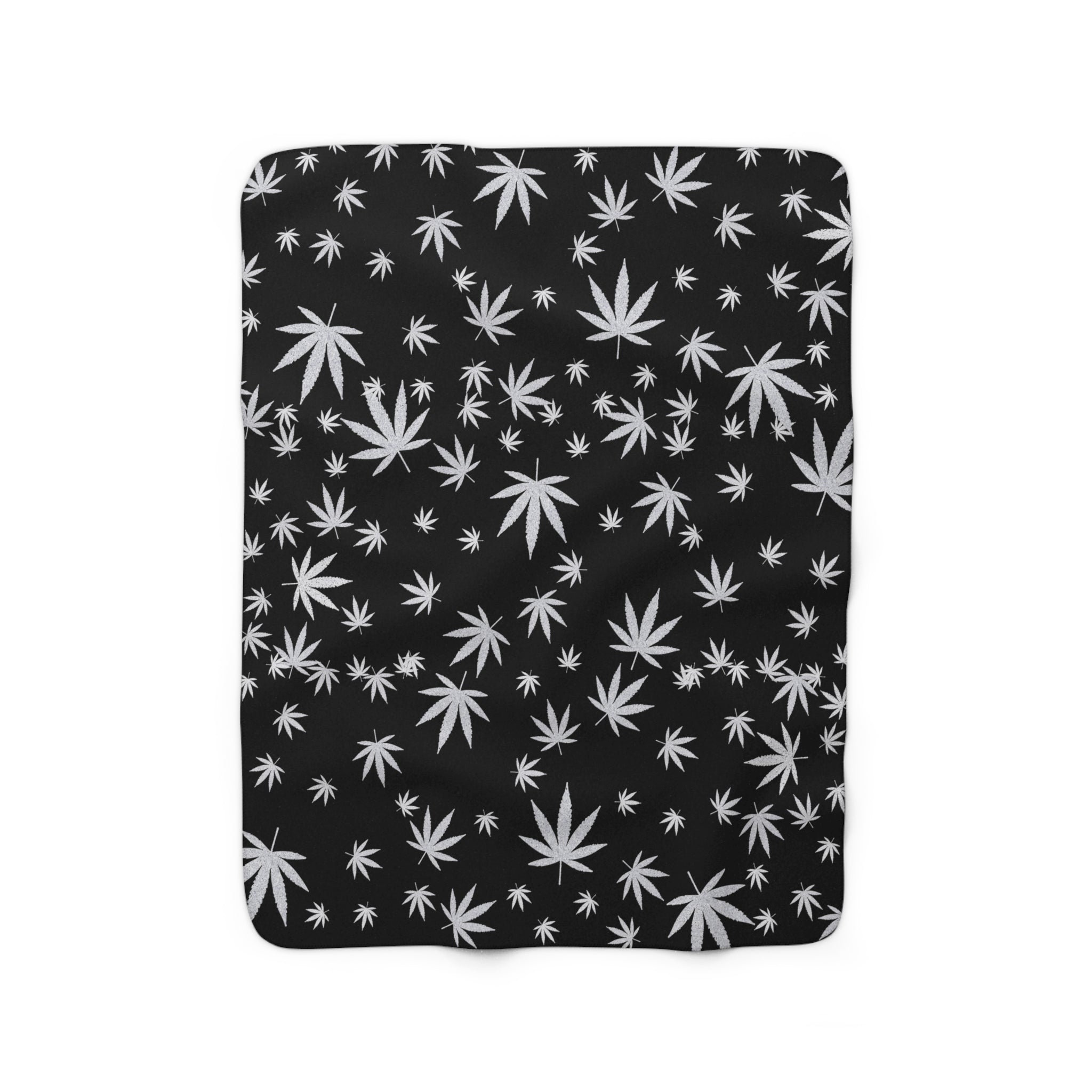 Black and Silver Cannabis Leaf Sherpa Fleece Blanket