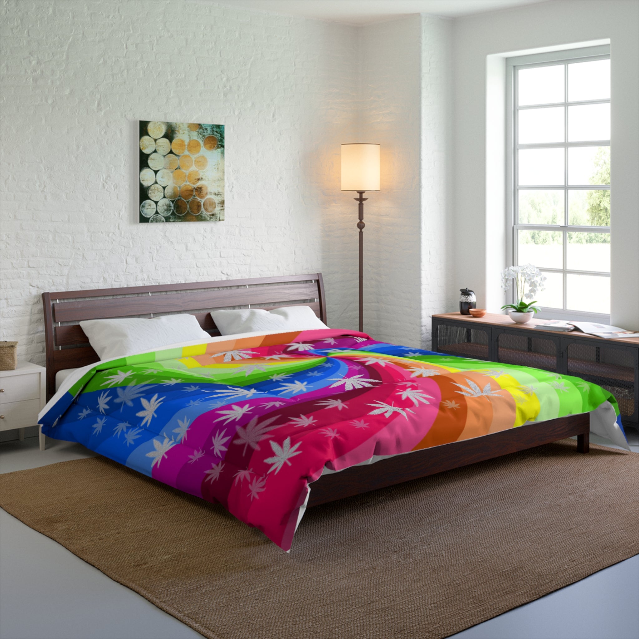 Rainbow Swirl Cannabis Leaf Comforter