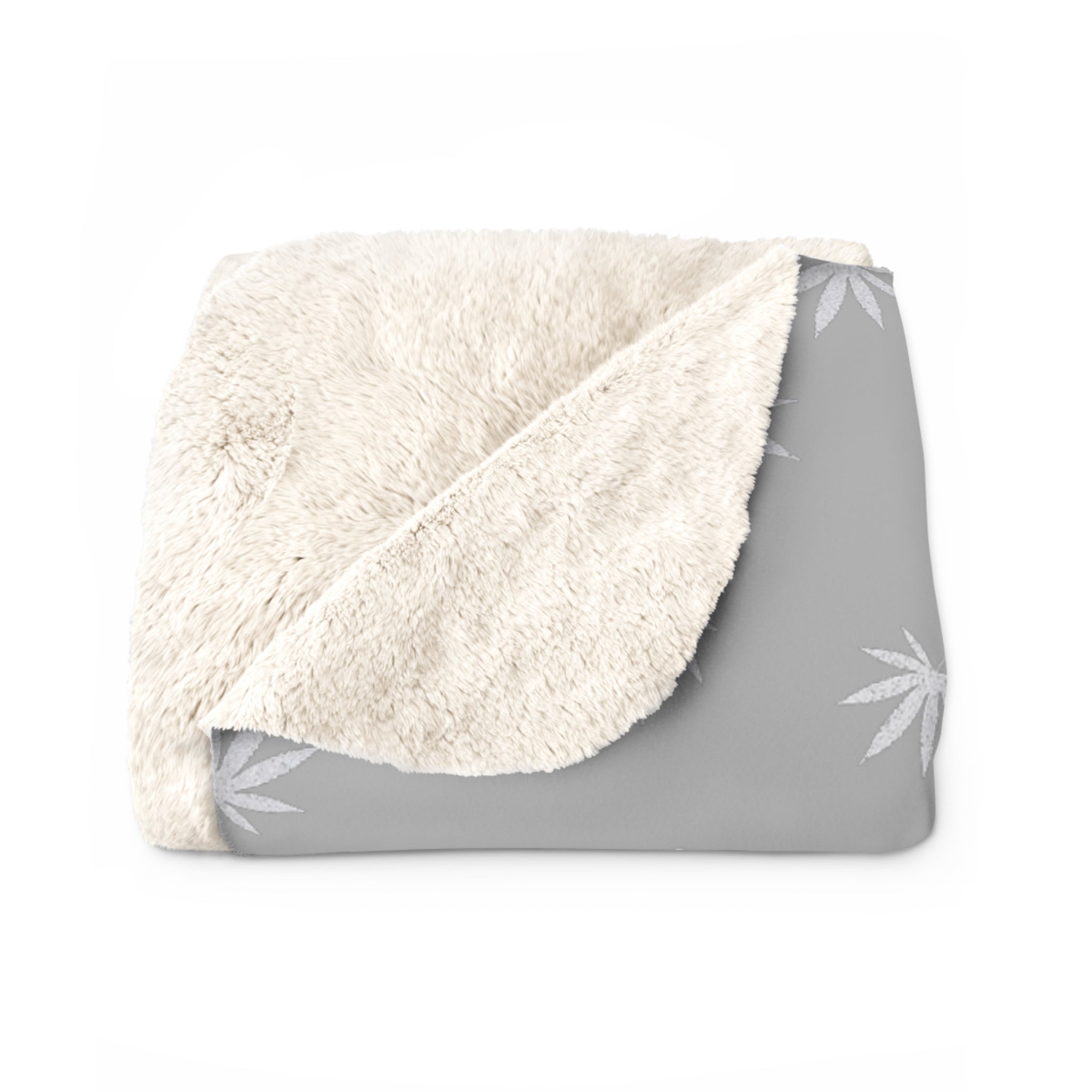 Grey and Silver Cannabis Leaf Sherpa Fleece Blanket