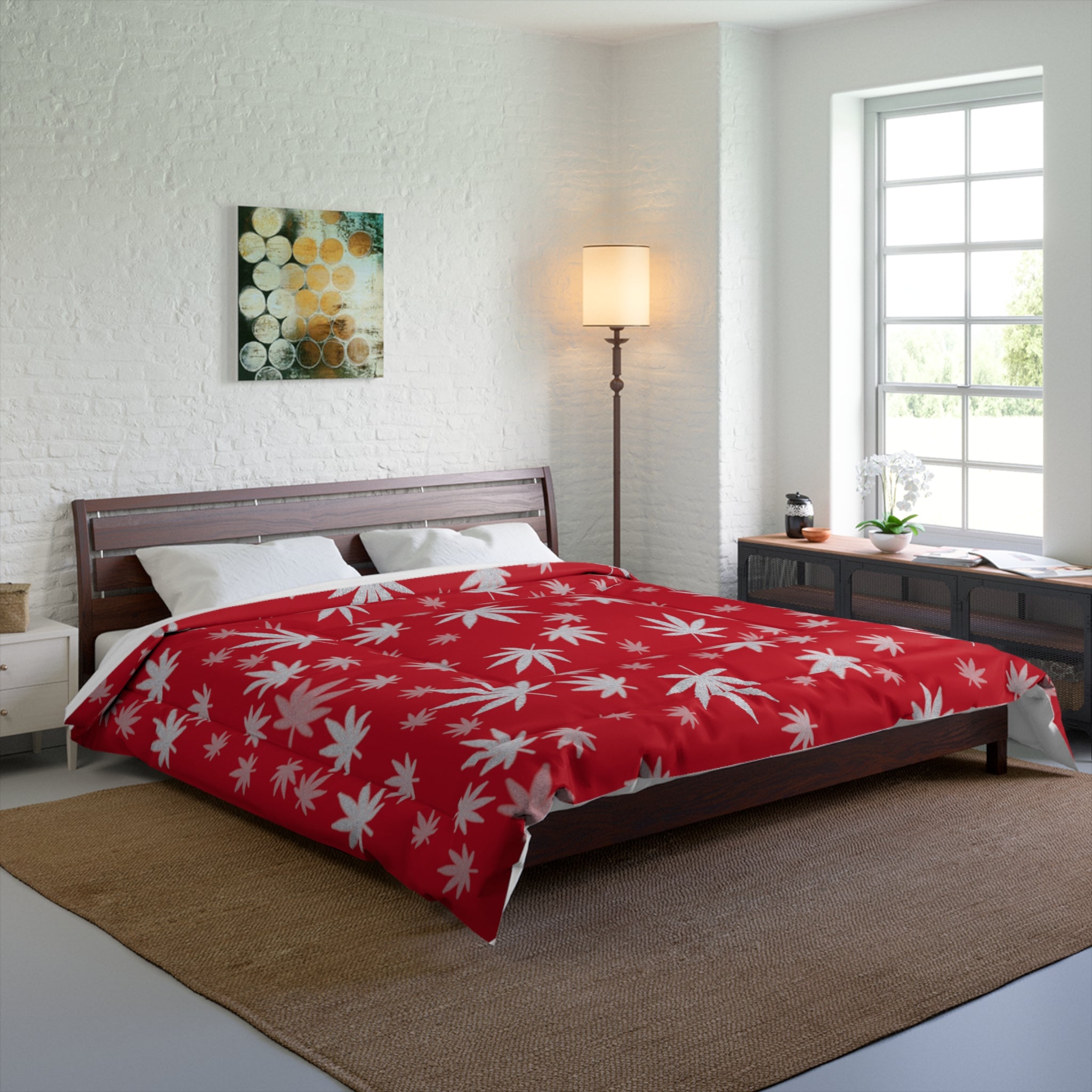 Red Cannabis Leaf Comforter