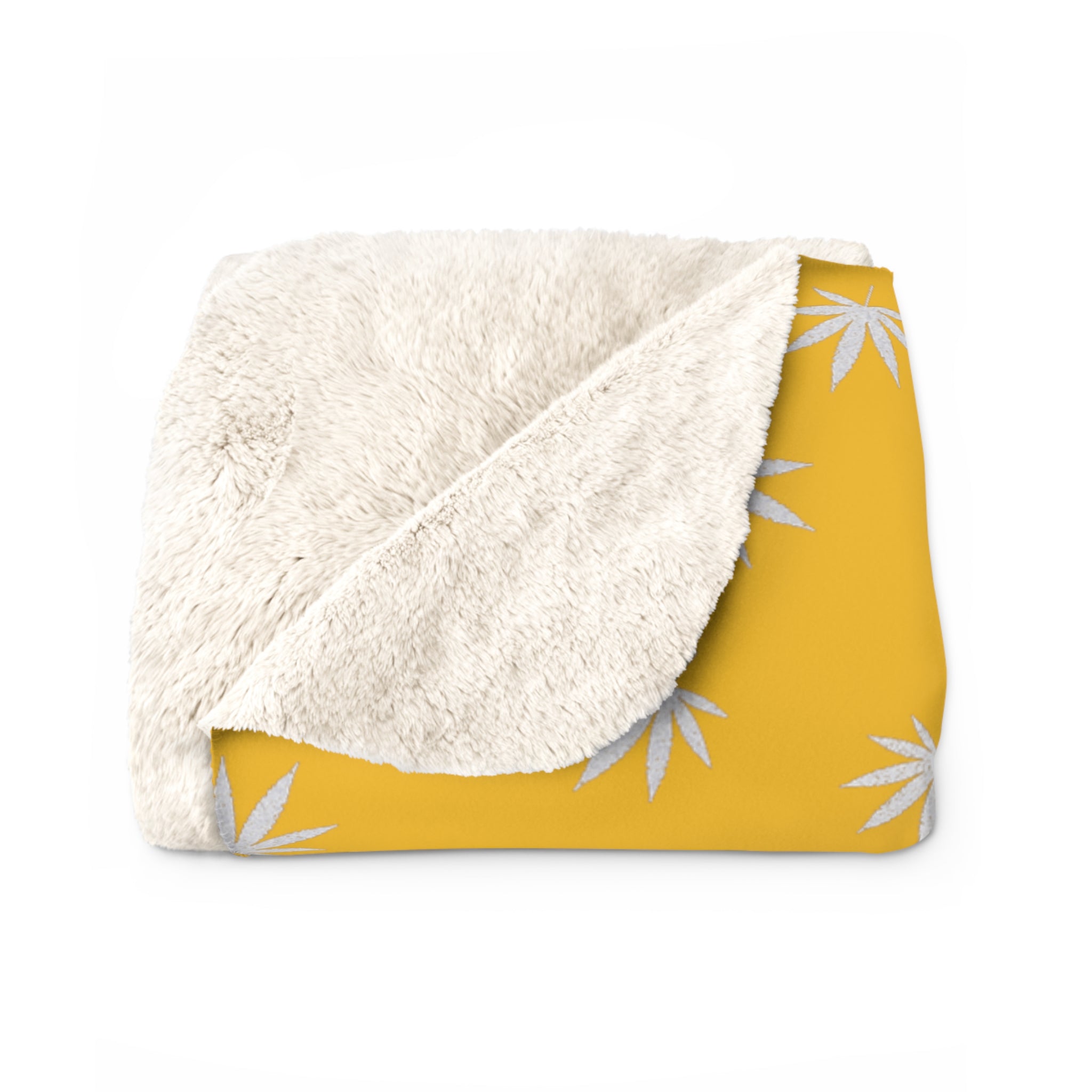 Lemon Yellow and Silver Cannabis Leaf Sherpa Fleece Blanket
