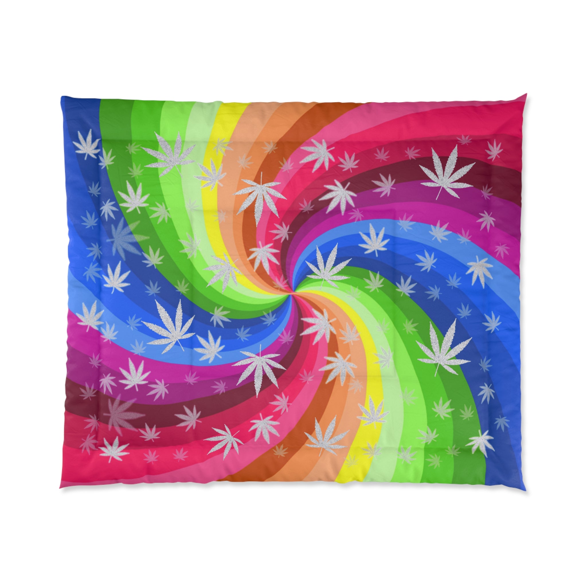 Rainbow Swirl Cannabis Leaf Comforter