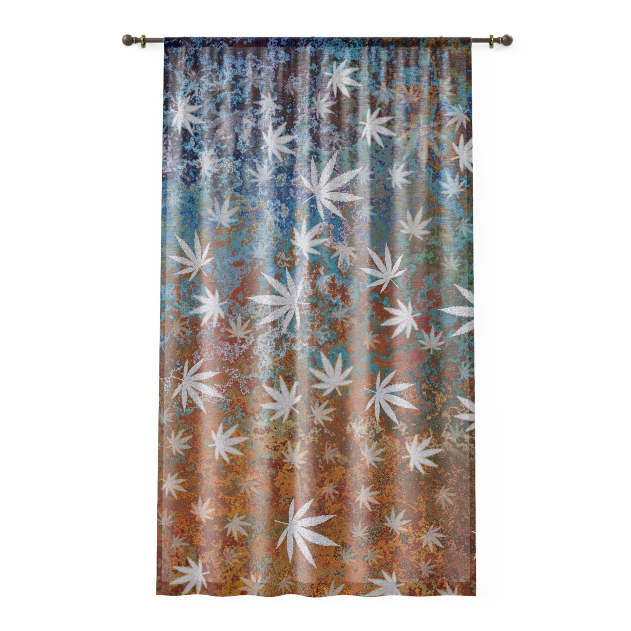 Rustic Look Sheer Cannabis Leaf Window Curtain