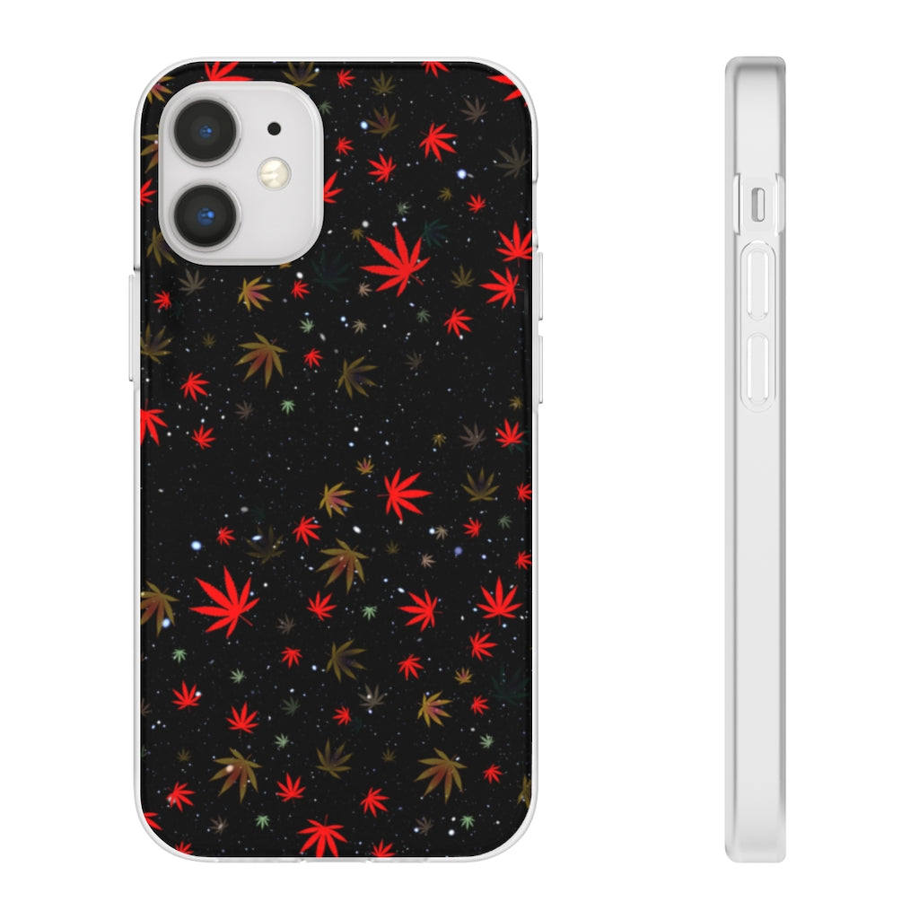 Black And Red Cannabis Leaf Galaxy Flexi Cell Phone Case Stoner Gift