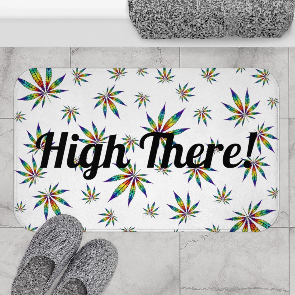 High There White Cannabis Theme Bath Mat Stoner Gift