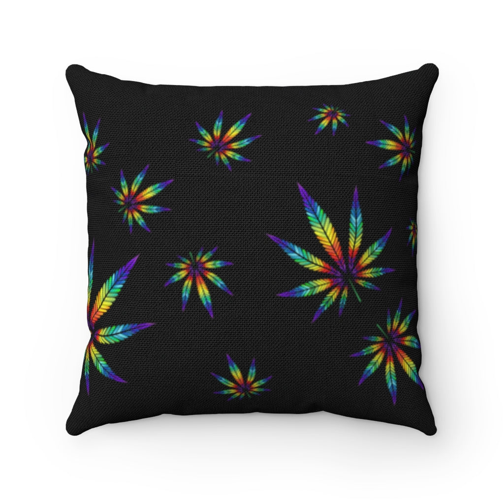 Black Rainbow Leaf Cannabis Themed Square Pillow Stoner Gift