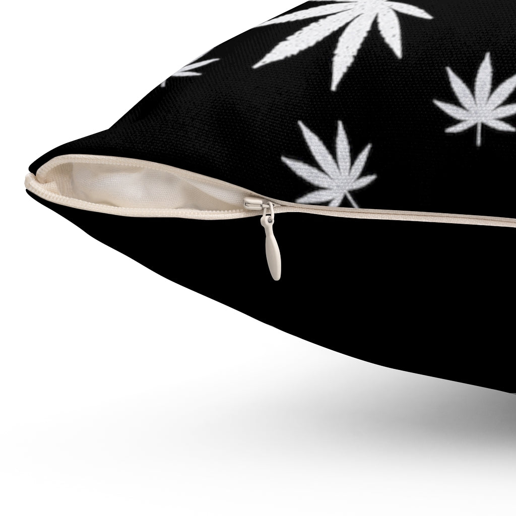 Black and Silver Cannabis Leaf Relax & Roll Spun Polyester Square Pillow