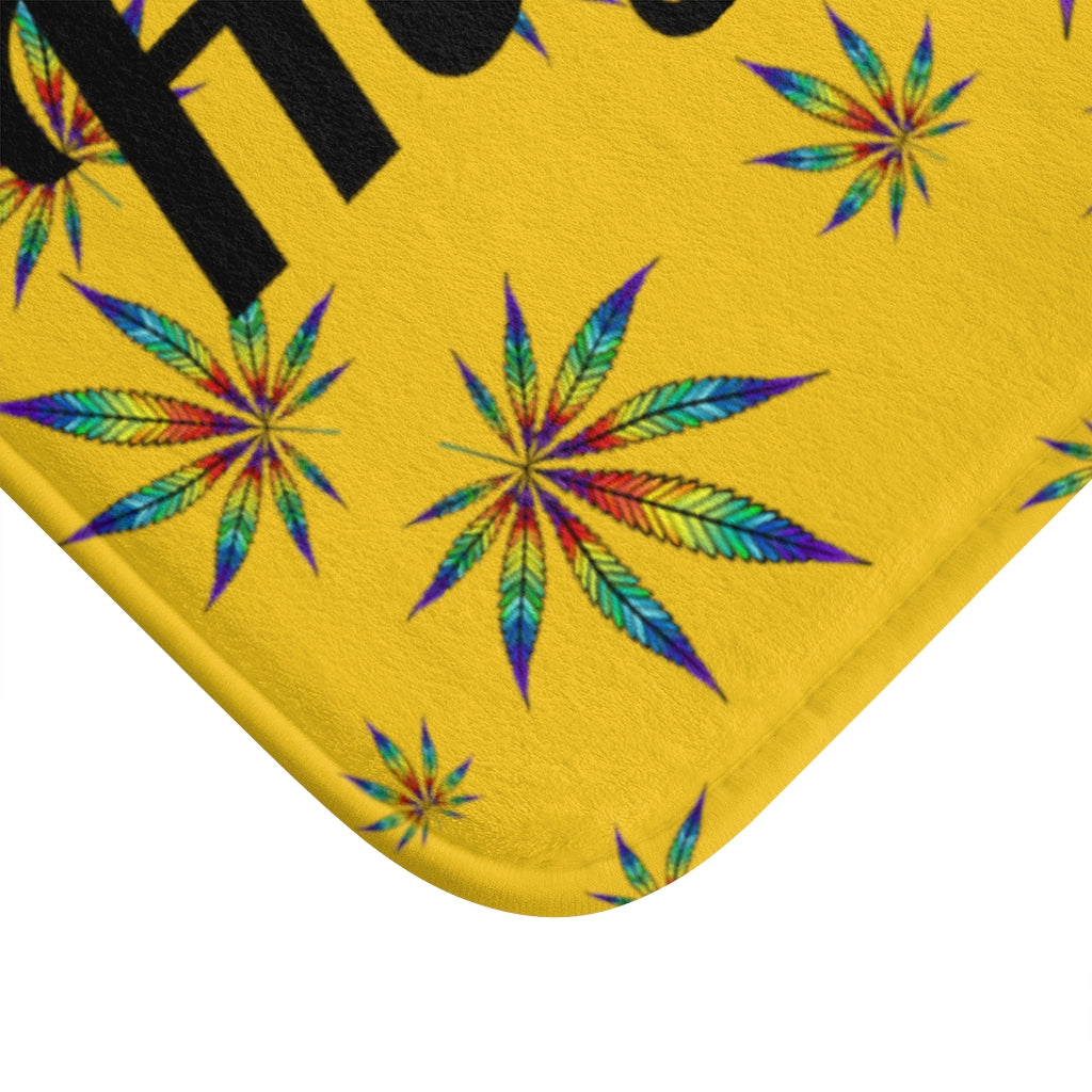 Yellow "High There" Cannabis Themed Bath Mat Stoner Gift