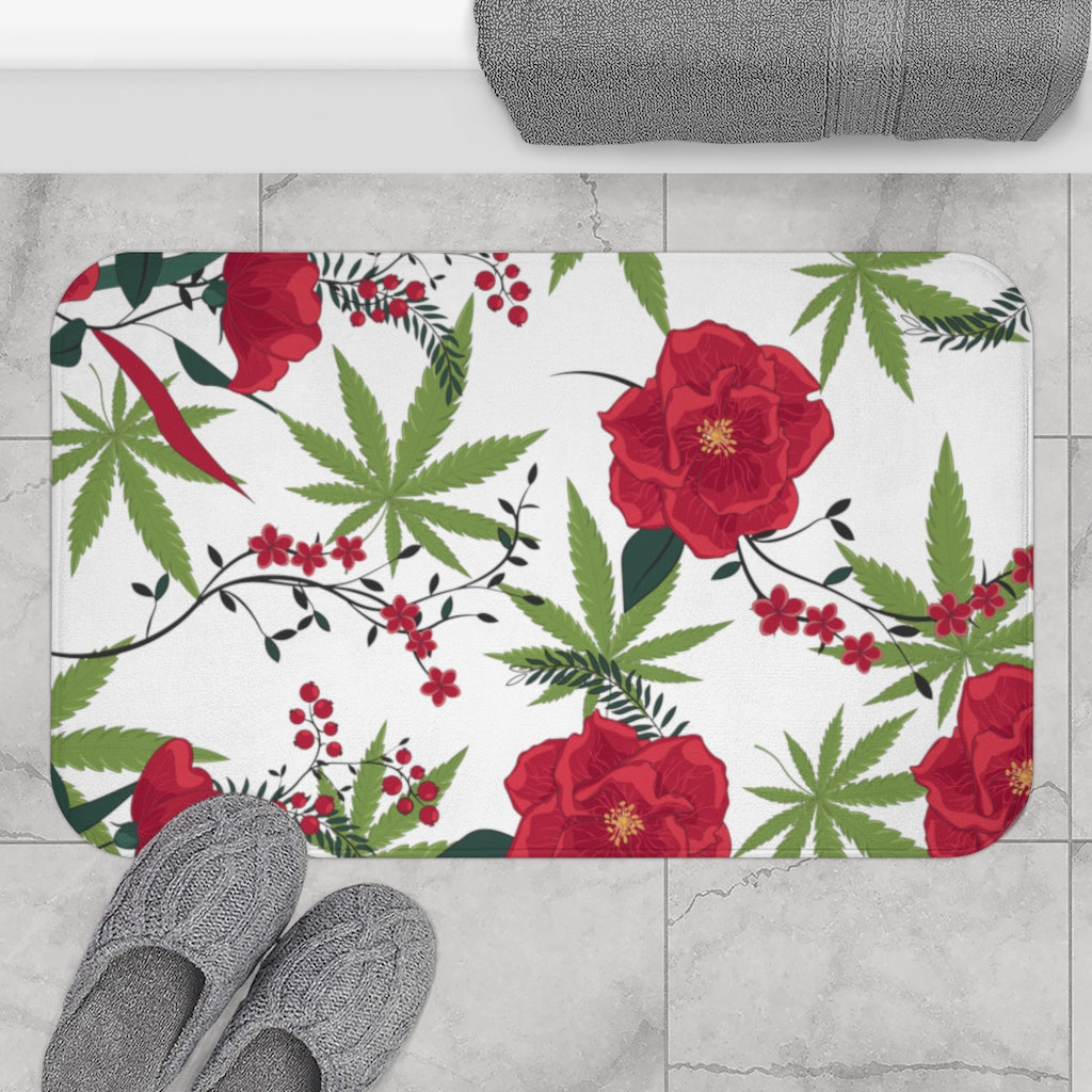 Cannabis & Roses Cannabis Theme Bath Mat Stoner Gift