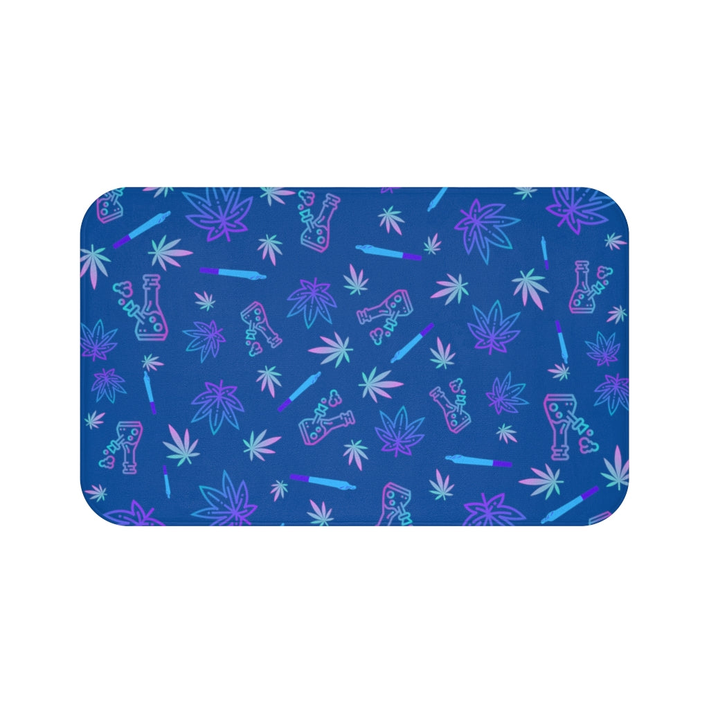 Blue Cannabis Themed Bath Mat Stoner Gift