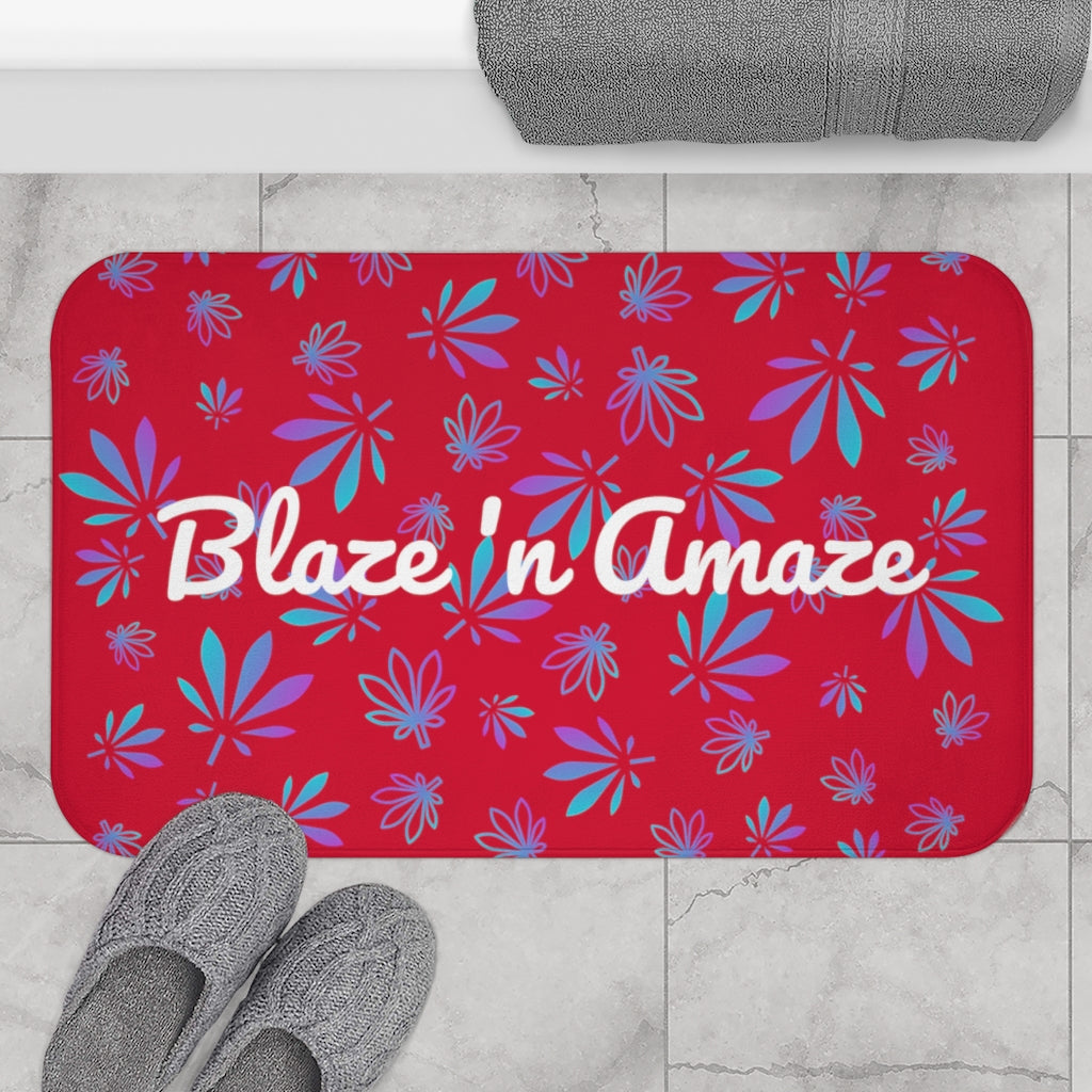 Red Tropical Cannabis Themed Bath Mat Stoner Gift