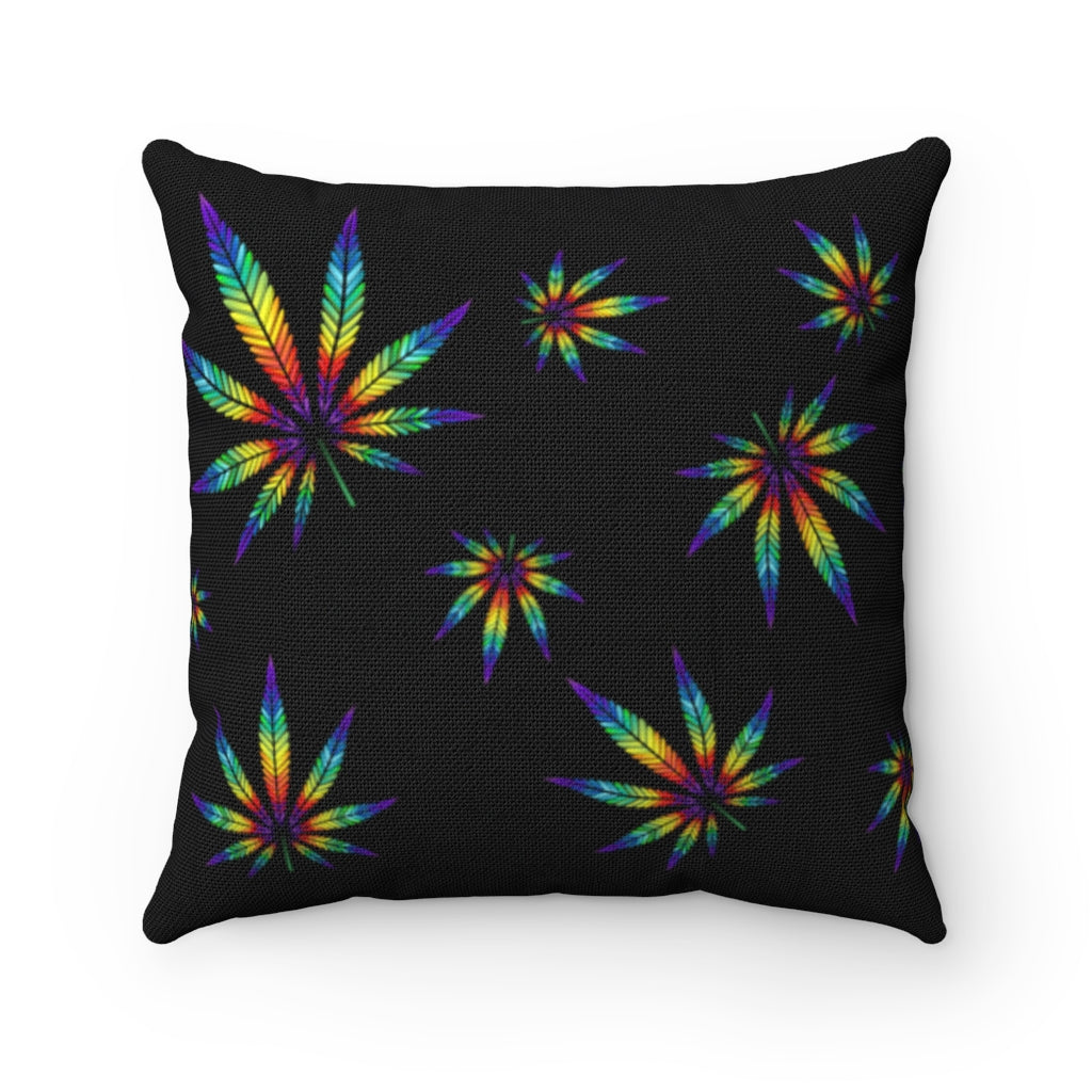 Black Rainbow Leaf Cannabis Themed Square Pillow Stoner Gift