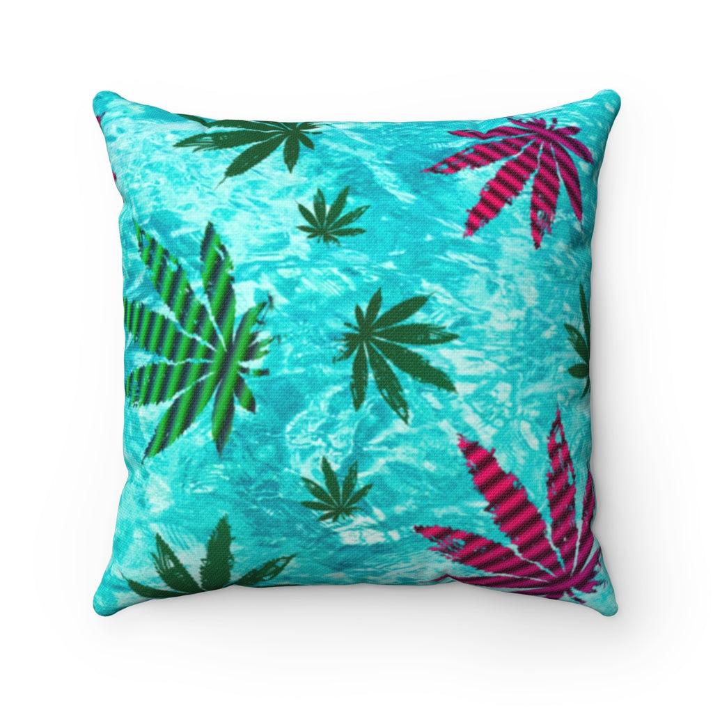 Summer Chill Cannabis Leaf Square Throw Pillow