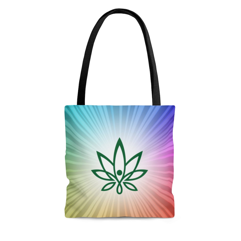 Cannabis Leaf With Rainbow Background Tote Bag