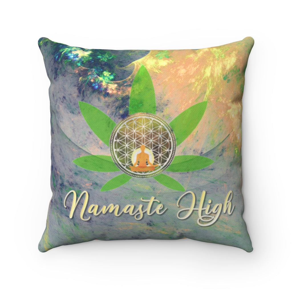 Namaste High Cannabis Themed Square Throw Pillow