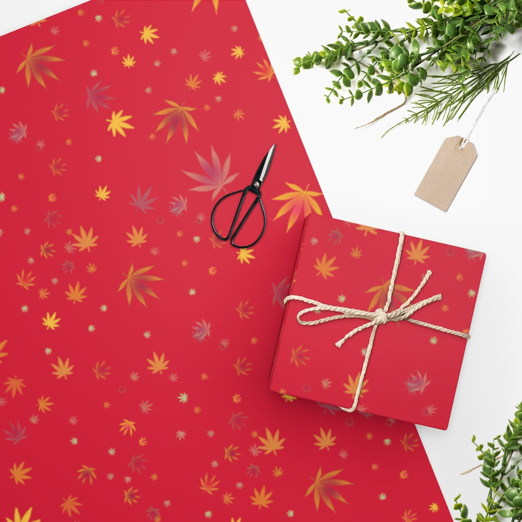 Red And Gold Cannabis Gift Wrapping Paper
