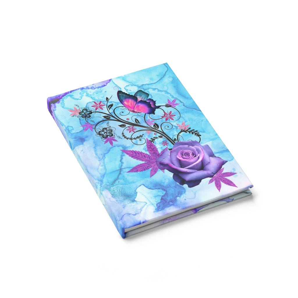 Watercolor Purple Rose, Butterfly And Cannabis Leaves Journal - Ruled Line