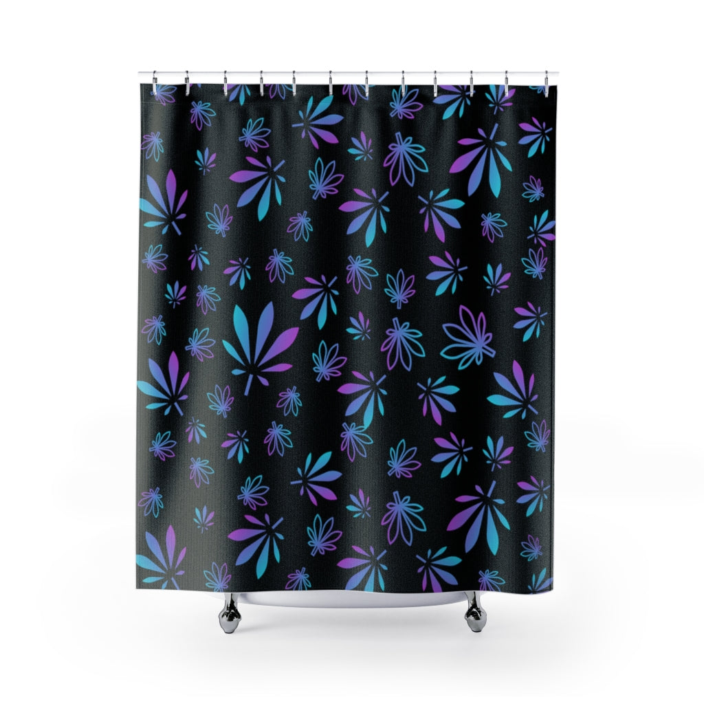 Black Cannabis Leaf Themed Shower Curtain Stoner Gift