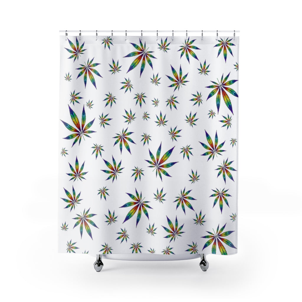 White Rainbow Cannabis Themed Shower Curtain Stoner Gift
