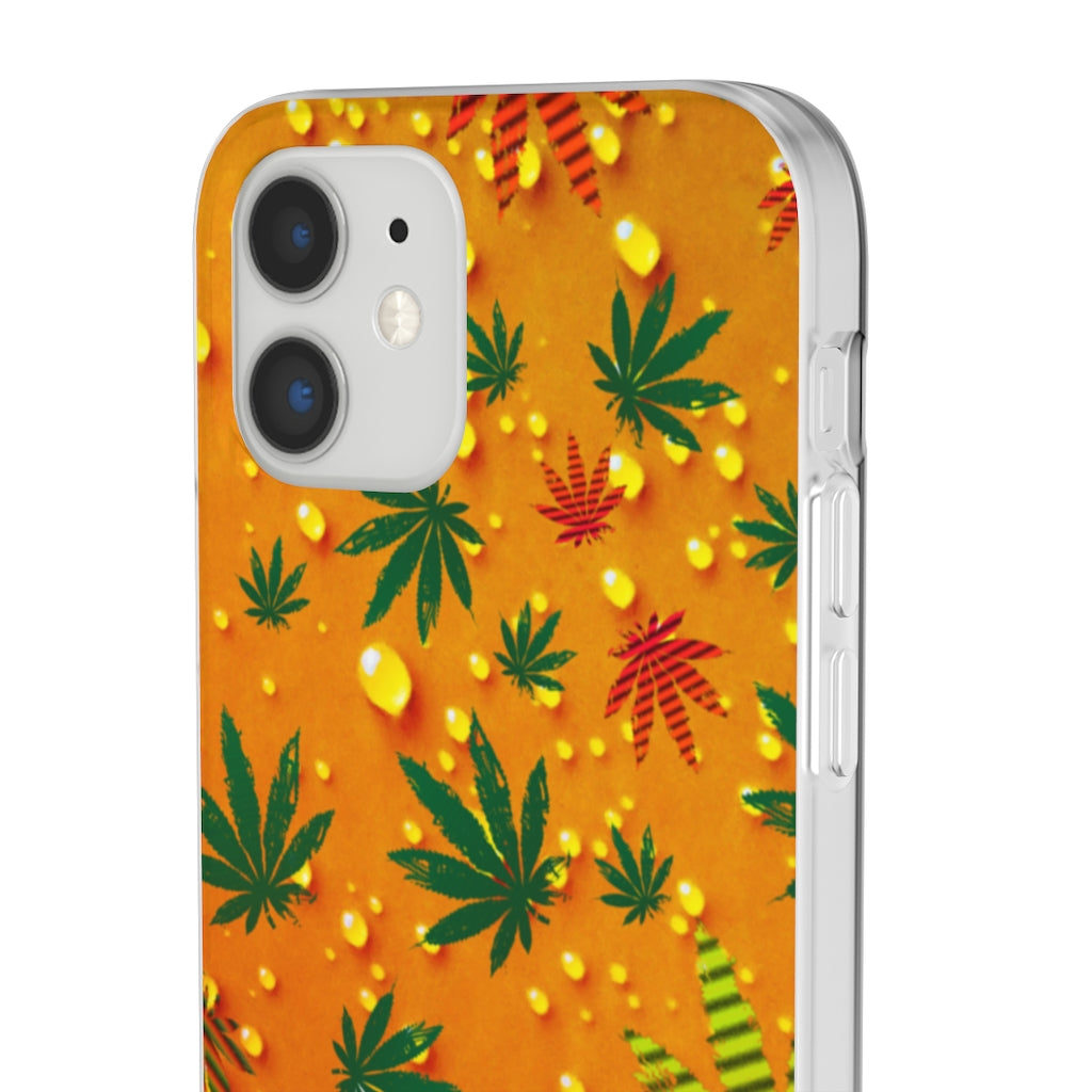 Orange Dew Drops Cannabis Leaf Flexi Case