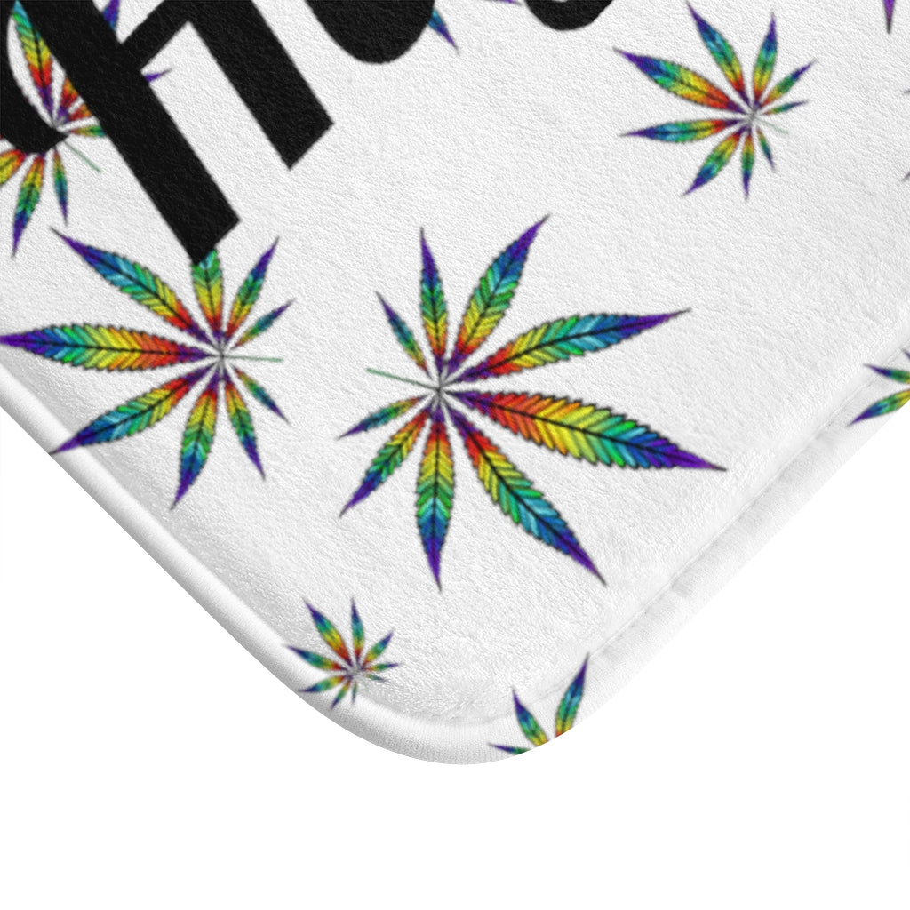 High There White Cannabis Theme Bath Mat Stoner Gift