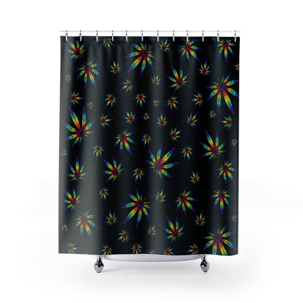 Black Rainbow Cannabis Leaf Themed Shower Curtains Stoner Gift