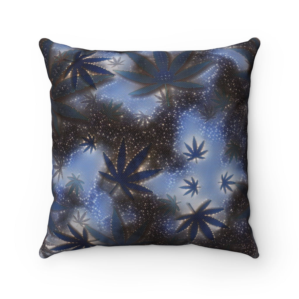 Blue Twilight Cannabis Leaf Square Throw Pillow