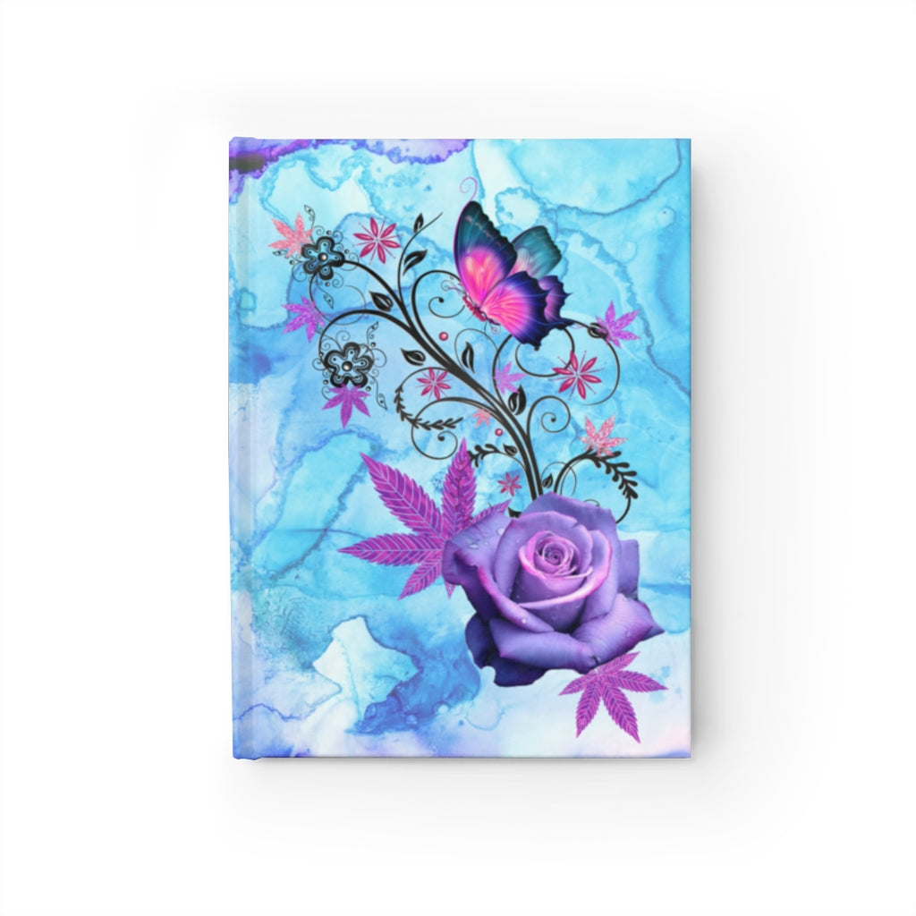 Watercolor Purple Rose, Butterfly And Cannabis Leaves Journal - Ruled Line