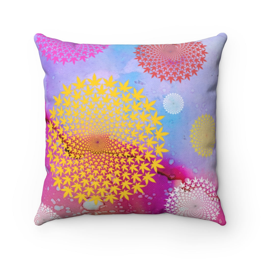 Rainbow Sherbert Cannabis Leaf Bursts Square Pillow