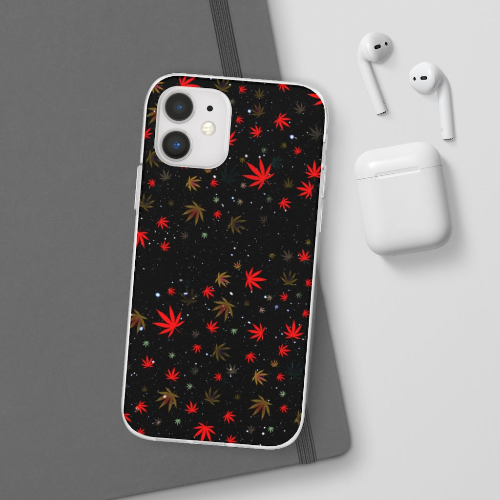 Black And Red Cannabis Leaf Galaxy Flexi Cell Phone Case Stoner Gift