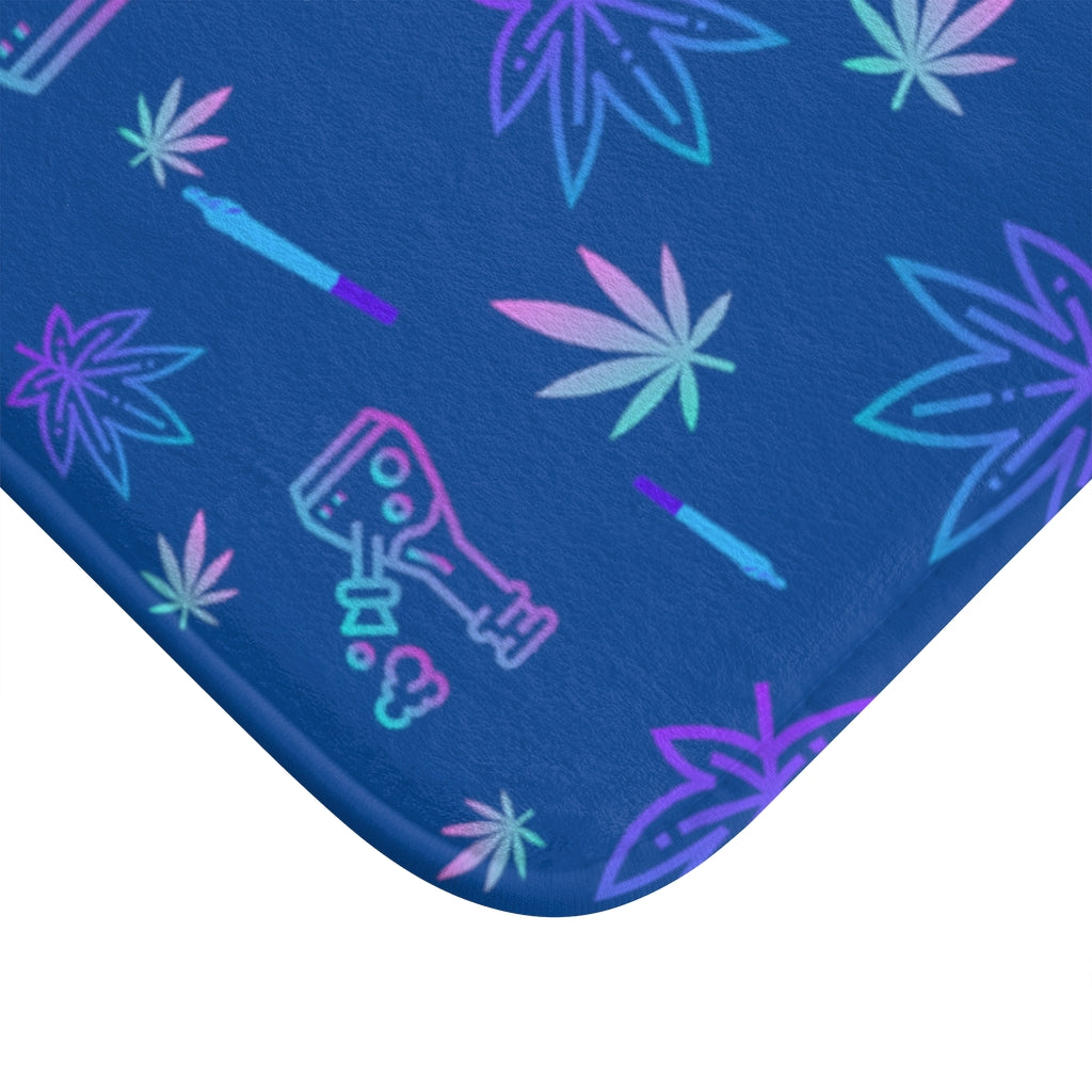 Blue Cannabis Themed Bath Mat Stoner Gift