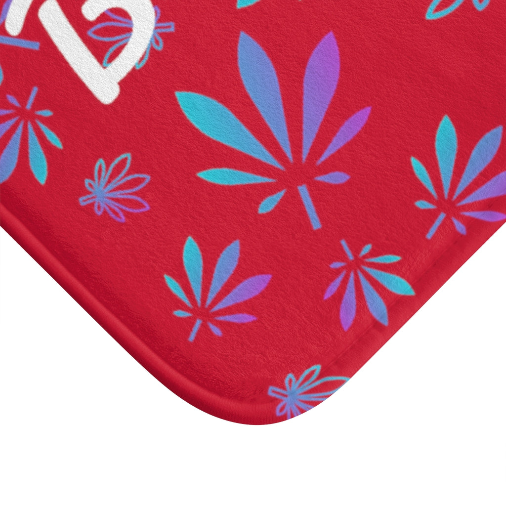 Red Tropical Cannabis Themed Bath Mat Stoner Gift