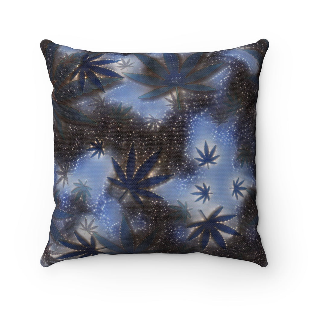 Blue Twilight Cannabis Leaf Square Throw Pillow