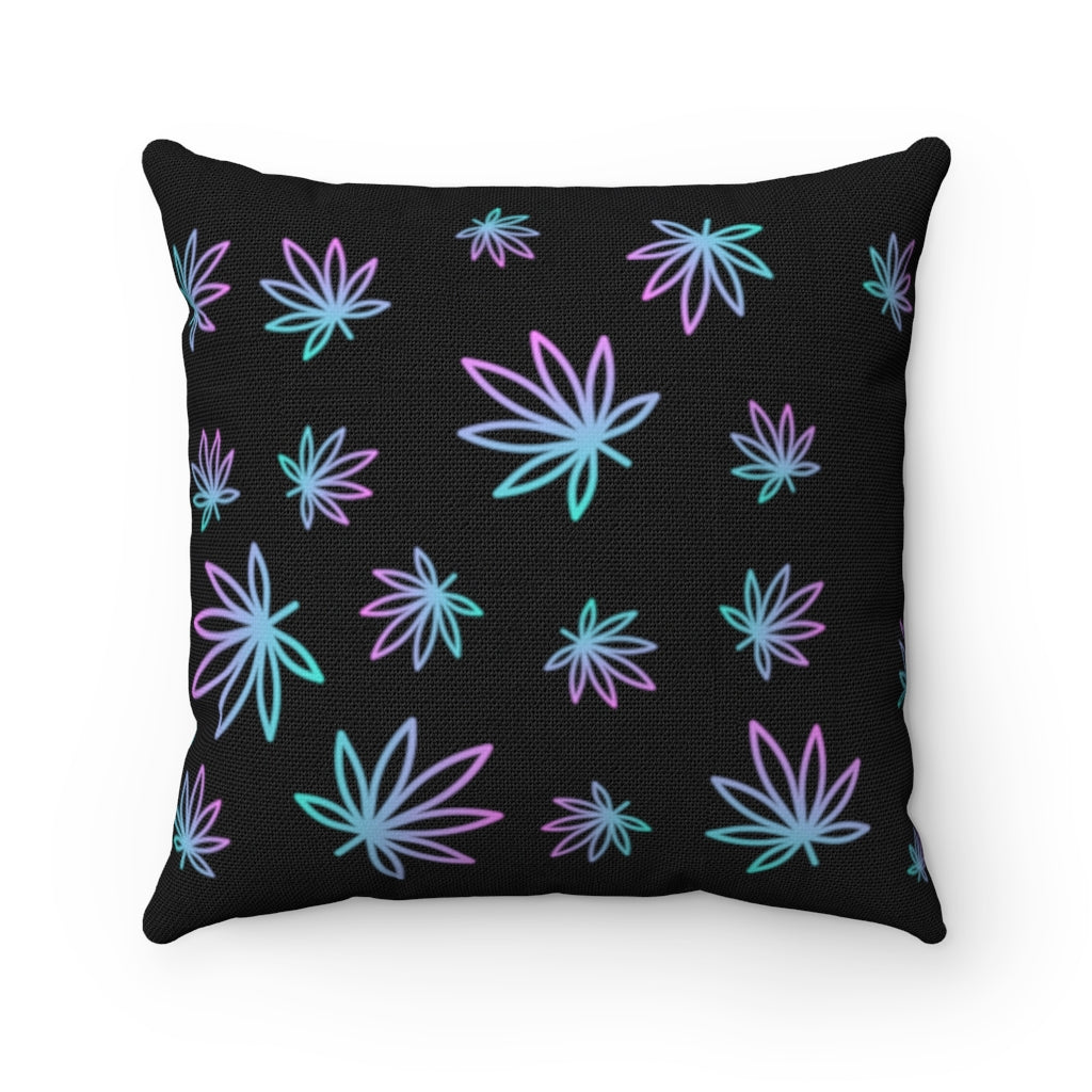 Black And Pastel Cannabis Themed Square Pillow Stoner Gift