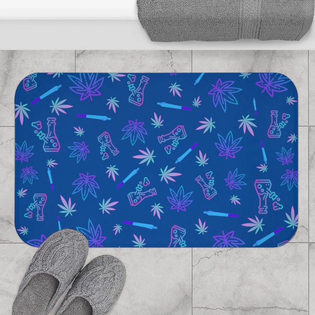 Blue Cannabis Themed Bath Mat Stoner Gift