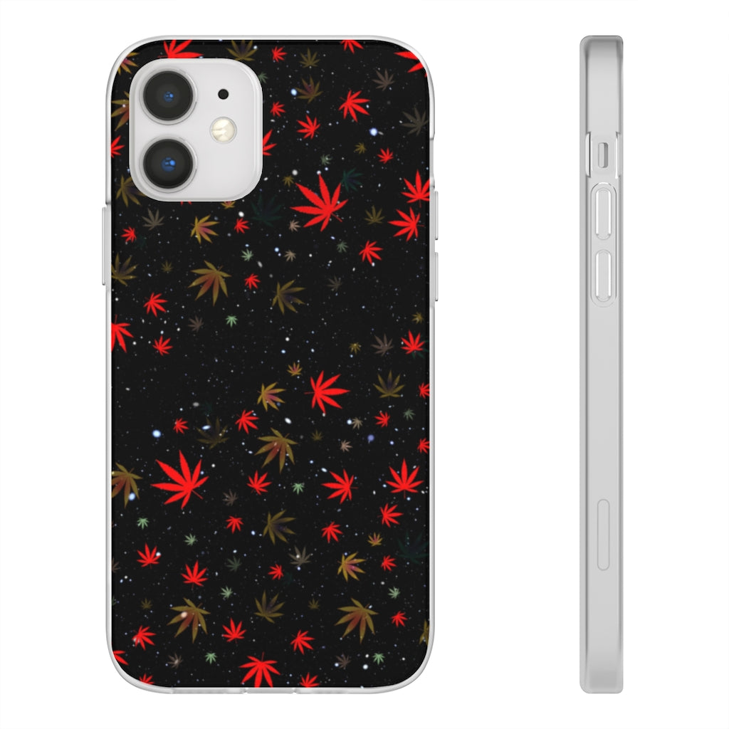 Black And Red Cannabis Leaf Galaxy Flexi Cell Phone Case Stoner Gift