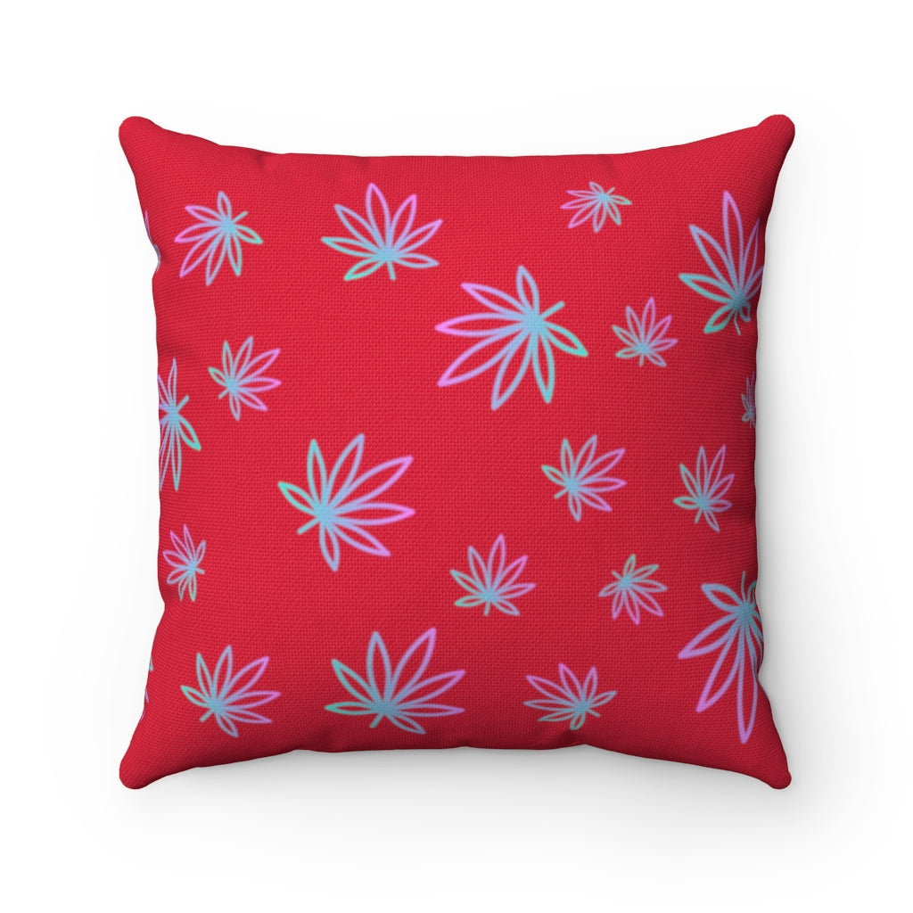 Red Tropical Cannabis Themed Square Pillow Stoner Gift