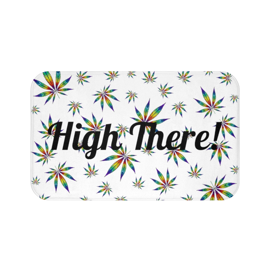 High There White Cannabis Theme Bath Mat Stoner Gift