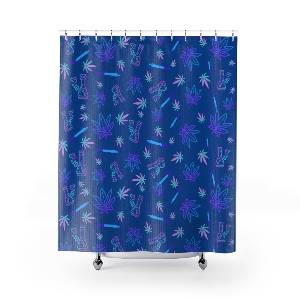 Blue Cannabis Themed Shower Curtain Stoner Gift