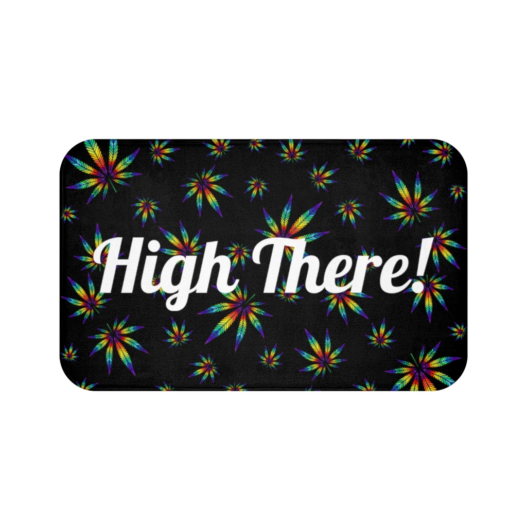 Black "High There" Cannabis Themed Bath Mat Stoner Gift