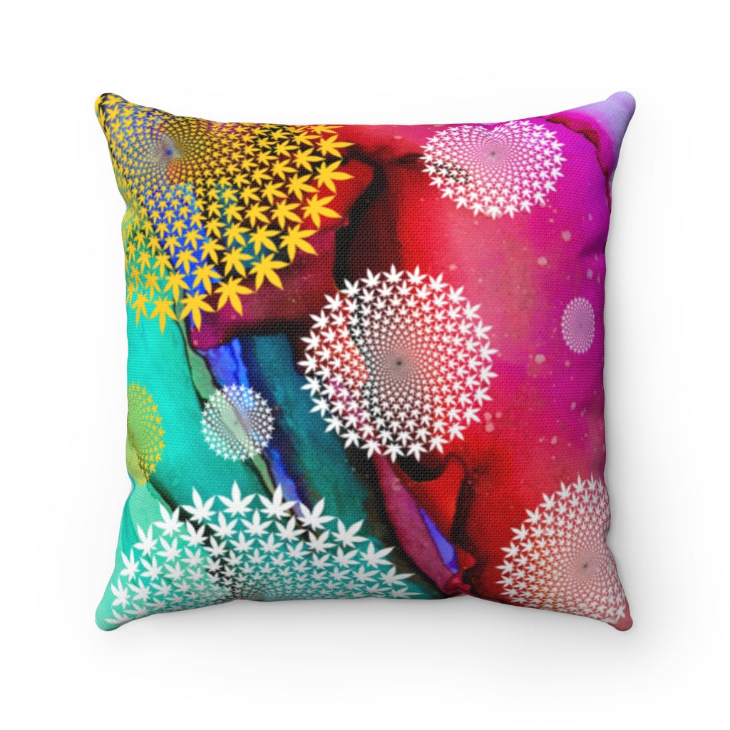 Rainbow Sherbert Cannabis Leaf Bursts Square Pillow