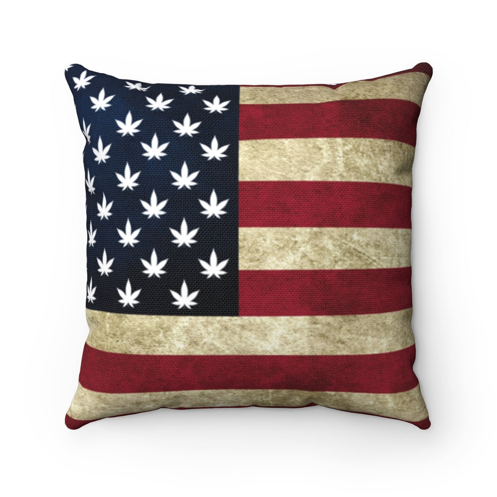Patriotic Cannabis Themed Flag July 4th Square Pillow