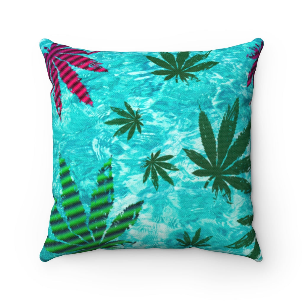 Summer Chill Cannabis Leaf Square Throw Pillow