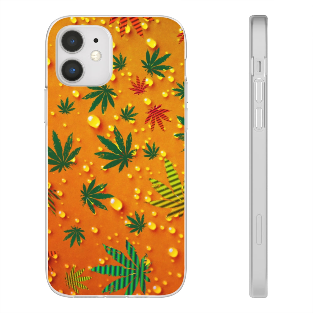 Orange Dew Drops Cannabis Leaf Flexi Case